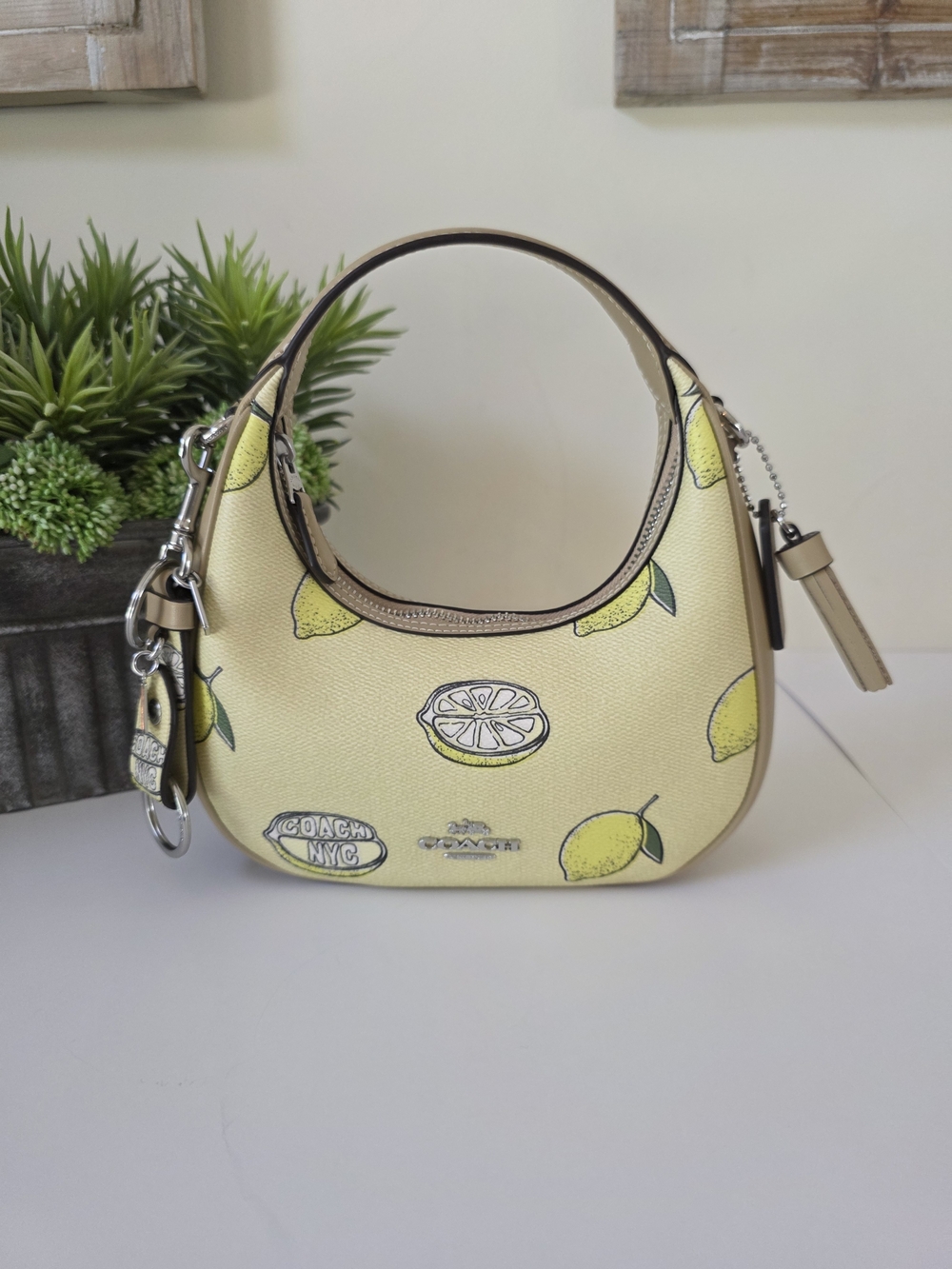 Coach Mini Carmen Lemon Print Coated Canvas Crossbody + Matching Trigger Charm - Picture 2 of 16